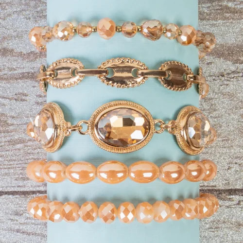1423 Beaded stacked bracelets champagne