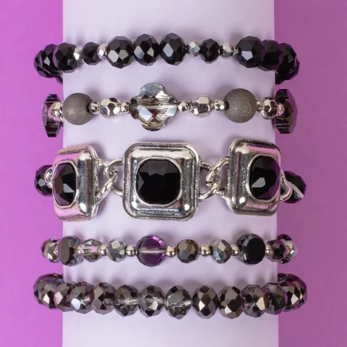 1430 Stacked beaded bracelets  black
