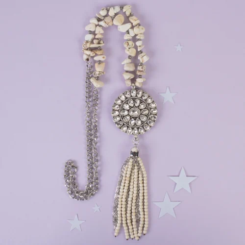 92021 Squash blossom tassel necklace ivory