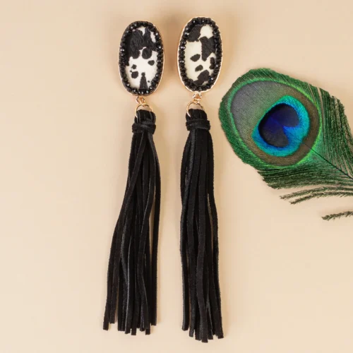 93069 Animal print tassel earring black