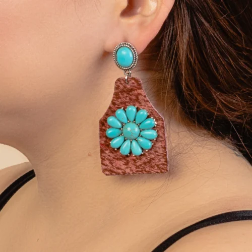 93093 Animal print squash blossom earrings turquoise