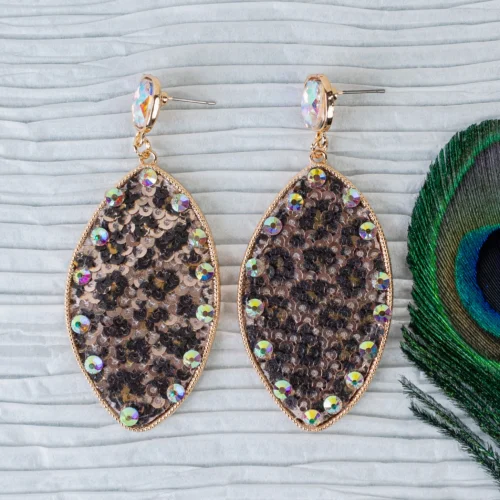 93131 Glitter rhinestone earrings rose gold leopard