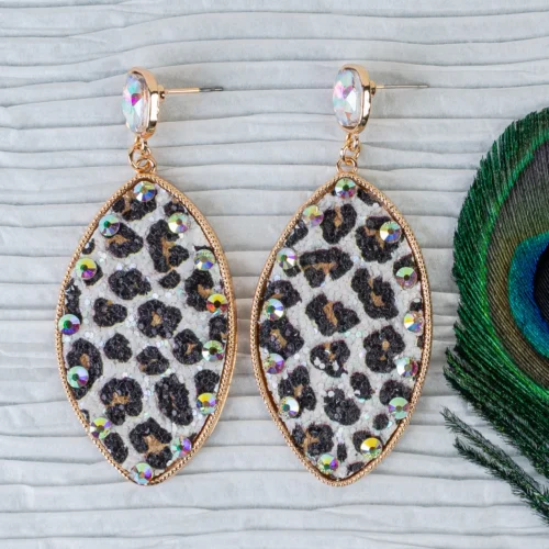 93131 Glitte rhineston earrings white leopard