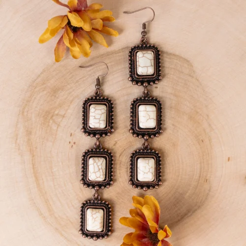 93279 Tiered western earrings ivory and copper