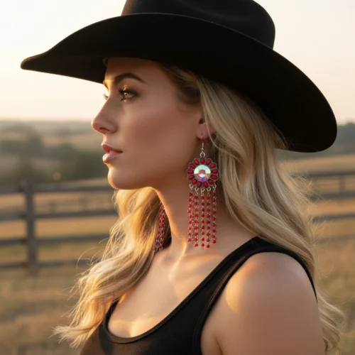 93443 Squash blossom earrings red