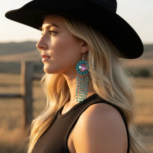 93443 Squash blossom earrings turquoise and silver