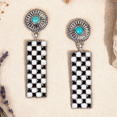 Checkered Earrings Black & White