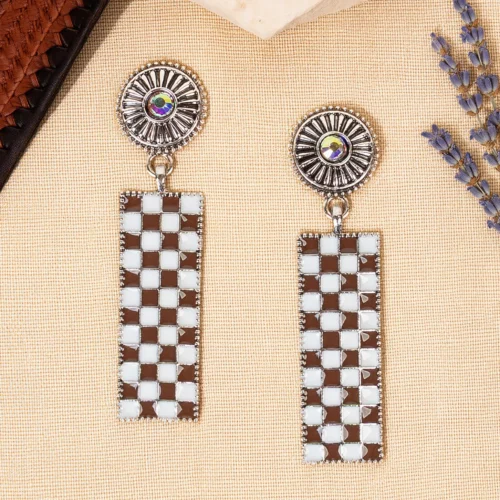 93672 Checkered Earrings Brown