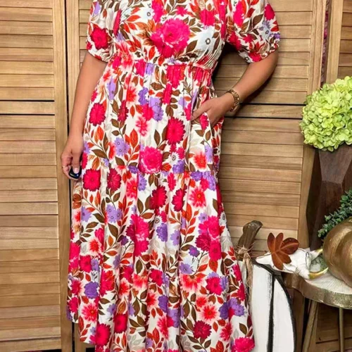 Chic floral tiered maxi women's boutique dress Southern Stitch GJQ17490