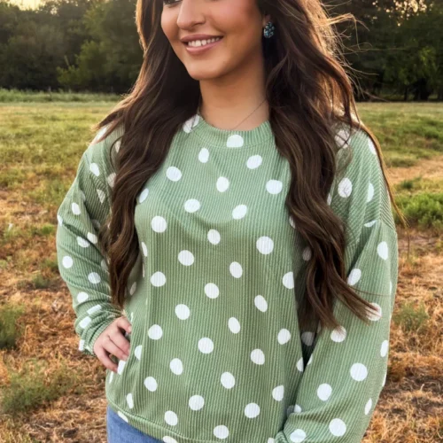 Dotty Darling Sweater Top Sage Green
