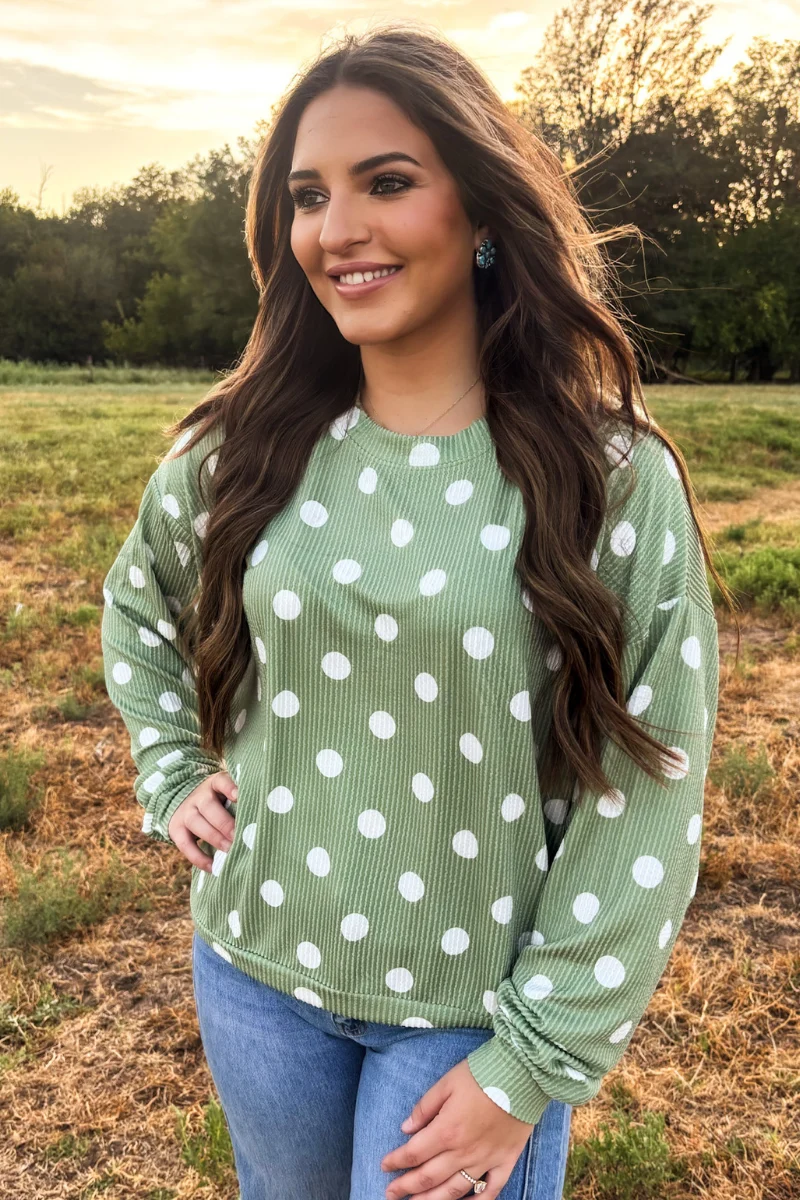Dotty Darling Sweater Top Sage Green