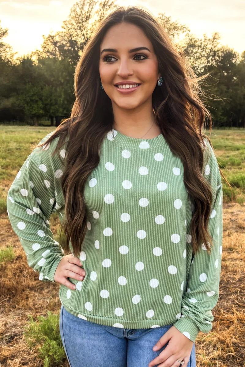 Dotty Darling Sweater Top Sage Green - Image 3
