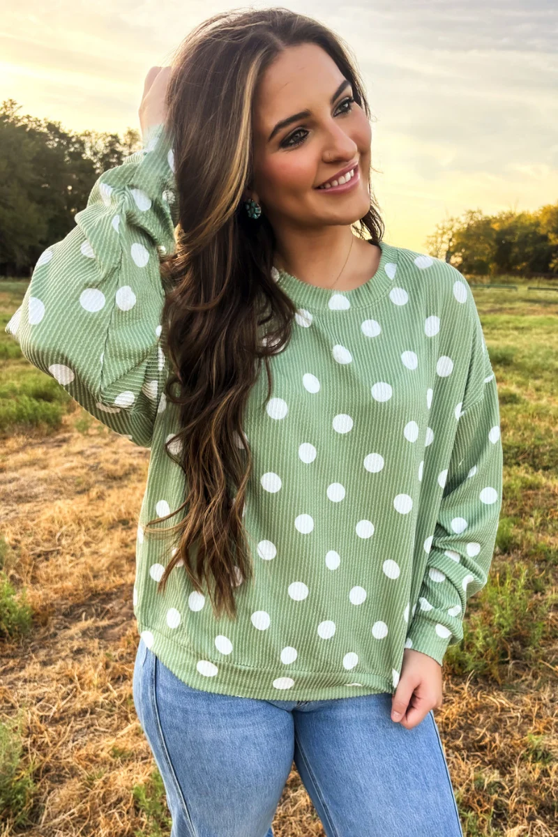 Dotty Darling Sweater Top Sage Green - Image 2