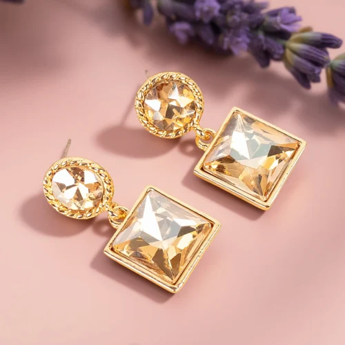 13029 Crystal drop earrings gold