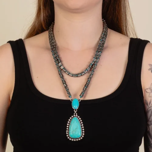 92265 Layered squash blossom necklace turquoise and silver