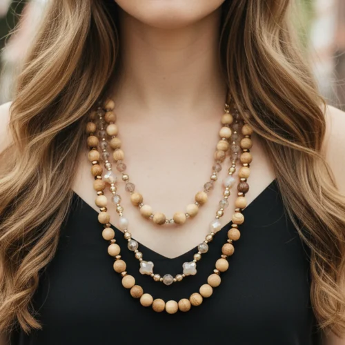 92369 Layered beaded necklace brown